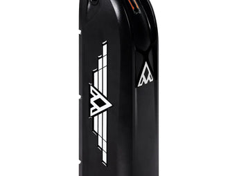 A black Addmotor 48V 20Ah battery for electric bikes, with a geometric pattern design.