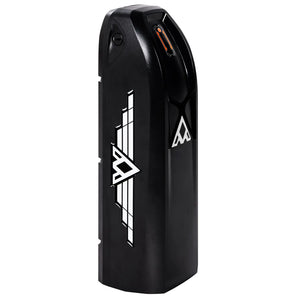 A black Addmotor 48V 20Ah battery for electric bikes, with a geometric pattern design.