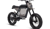A black Ride1Up Revv1 DRT electric bike with off-road tires and a basket in the front.