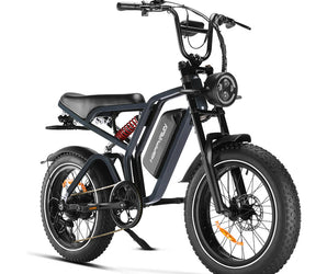 A black HappyRun Tank G60 Pro 2000W electric bike with fat tires, a moped-style seat, and a visible battery pack.