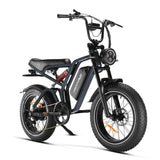 A black HappyRun Tank G60 Pro 2000W electric bike with fat tires, a moped-style seat, and a visible battery pack.