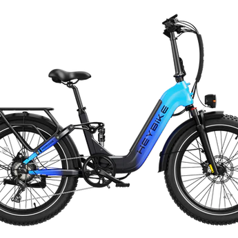 Electric bike with blue and black design on a white background