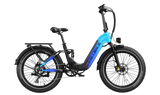 Electric bike with blue and black design on a white background