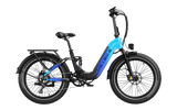 Electric bike with blue and black design on a white background