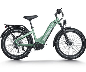 Green electric bicycle with 'Himiway' branding on a white background