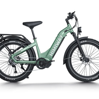 Green electric bicycle with 'Himiway' branding on a white background