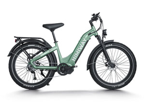 Green electric bicycle with 'Himiway' branding on a white background