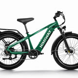 A green Himiway D5 electric bike with a step-over frame, integrated headlight and taillight, and a rear rack.