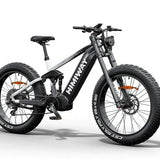 A black Himiway D7 Pro electric bike with fat tires, a mid-drive motor, and a battery pack on the seat post.