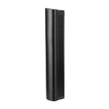 Black cylindrical object on a white background