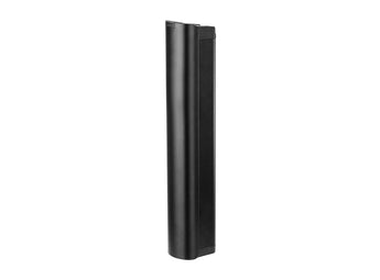 Black cylindrical object on a white background