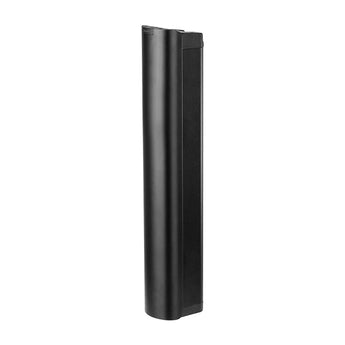 Black cylindrical object on a white background