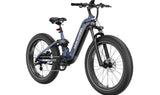 A black and blue Mokwheel Obsidian electric bike with hydraulic front forks and a step-through frame.